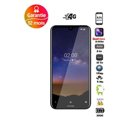 Nokia 2.2 5.71“ 4G (2Go, 16Go) Dual SIM Android Pie 13MP/5MP - Noir| Fiche Technique et Prix au Maroc
