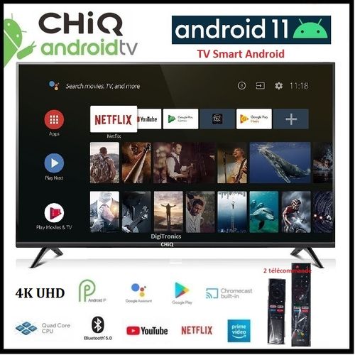 CHIQ Smart TV 50“ Android 11.0 UHD 4K - Bluetooth 5.0- Récepteur Intégré- HDR - Dolby Audio| Fiche Technique et Prix au Maroc