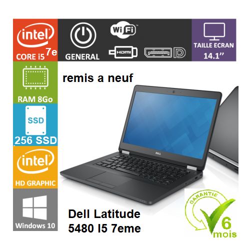 DELL Pc Portable Latitude 5480 I5 7300U 8GB 256 SSD REMIS A NEUF| Fiche Technique et Prix au Maroc