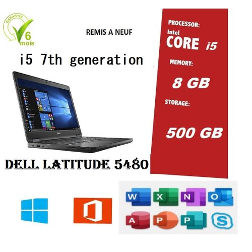 DELL Pc Portable Latitude 5480 I5 7300U 8GB 500GB REMIS A NEUF| Fiche Technique et Prix au Maroc