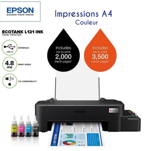Epson Imprimante L121 Ink Tank System (ITS) A4| Fiche Technique et Prix au Maroc
