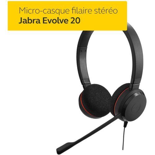 Jabra Evolve 20 Stereo USB MS Stereo ANTIBRUIT (4999-823-109)| Fiche Technique et Prix au Maroc