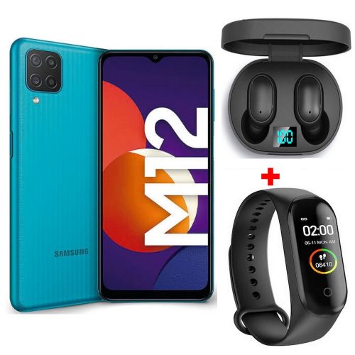 Samsung Galaxy M12  (4GB RAM -128GB ) Camera 48 MP - 5,000mAh - 6,5’’- Blue +Kit+Band| Fiche Technique et Prix au Maroc