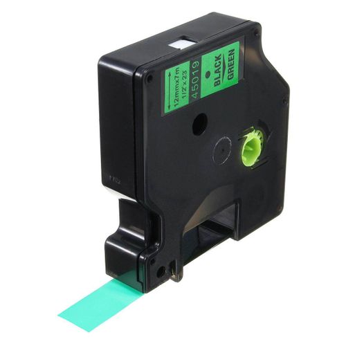 12mmx7m Plastic Label Tape Compatible For Dymo Black On Green 45019 black characters on green background| Fiche Technique et Prix au Maroc