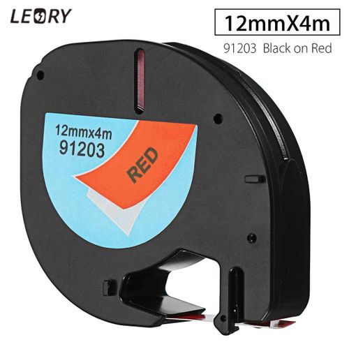 91203 Plastic Label Tape Compatible For DYMO LetraTag Black on Red 12mm x 4m| Fiche Technique et Prix au Maroc
