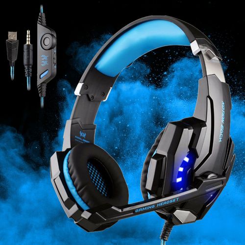 Bleu Casque De Jeu Stéréo, anti bruit avec micro lumière LED contour des basses| Fiche Technique et Prix au Maroc