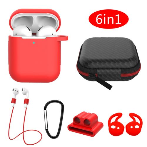 （only case）6 in 1 Bluetooth Earphone Protective Case Cover Storage Box Kit for écouteurs bluetooth 1 2-Red| Fiche Technique et Prix au Maroc