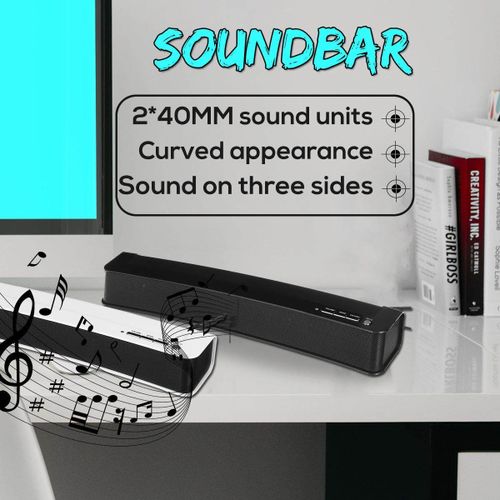 Portable Curved TV Sound Bar Soundbar Speaker USB Audio Stereo For Computer PC all black| Fiche Technique et Prix au Maroc