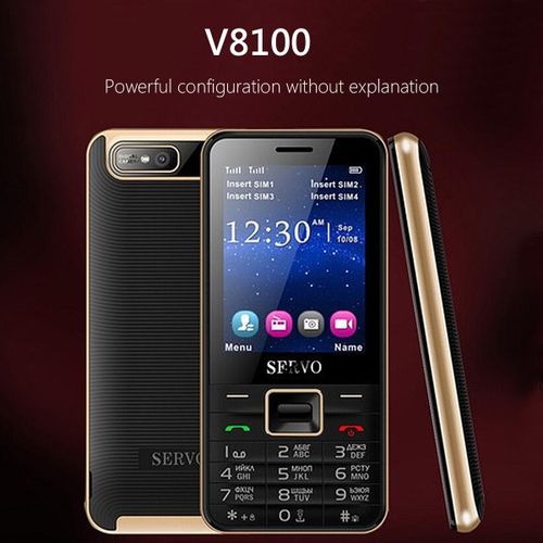 SERVO V8100 2.8-inch HD Large Screen 1800mAh 4 SIM Card Quad Standby Flashlight Mobile Phone Black Russia Language Gold (Russian gold)| Fiche Technique et Prix au Maroc