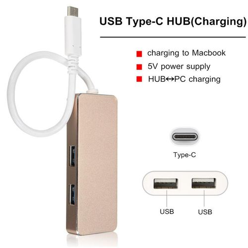 Type C to 2-Port USB 3.0 Data Transfer & Charging Gold (gold| Fiche Technique et Prix au Maroc