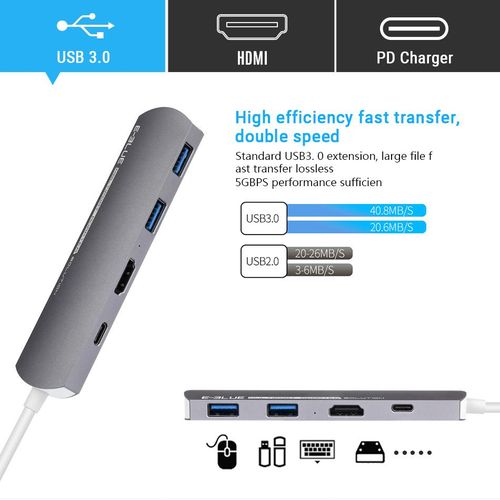 Universal 4 in 1 Portable Type-c to Dual USB 3.0 4K Display| Fiche Technique et Prix au Maroc
