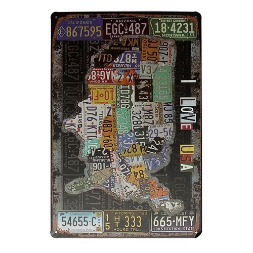 USA Map Sign I Love Retro Vintage Tin Plaque Bar Pub Wall D| Fiche Technique et Prix au Maroc