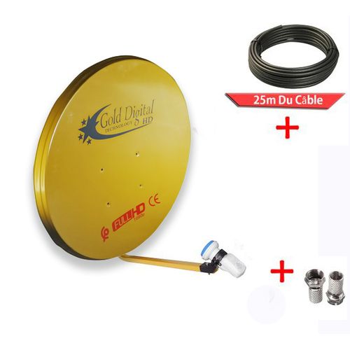 Gold Digital Parabole 65 CM - FULL HD 1080P - Tête Parabole 1 Sortie - Et 25 Métres Du Câble| Fiche Technique et Prix au Maroc