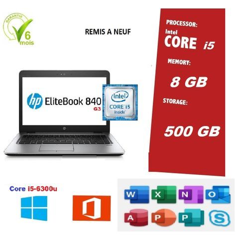 Hp EliteBook 840 g3 Core I5-6300U 6éme génération 8GB - 500GB Remis a Neuf| Fiche Technique et Prix au Maroc