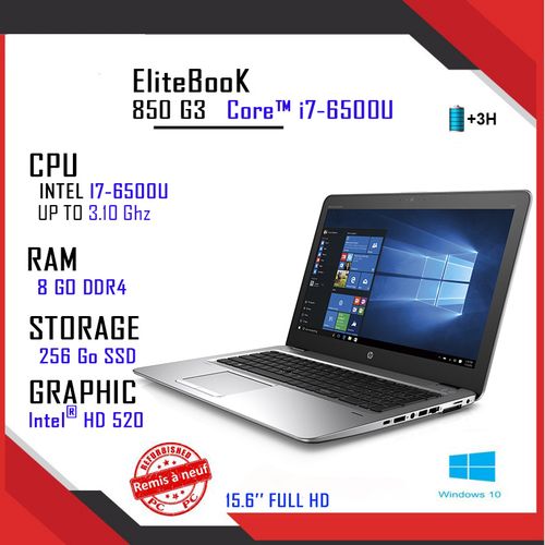 Hp EliteBook 850 G3 Core i7- 6500u I 8Go DDR4 I 256 Go SSD I 15.6″ Full HD+| Fiche Technique et Prix au Maroc
