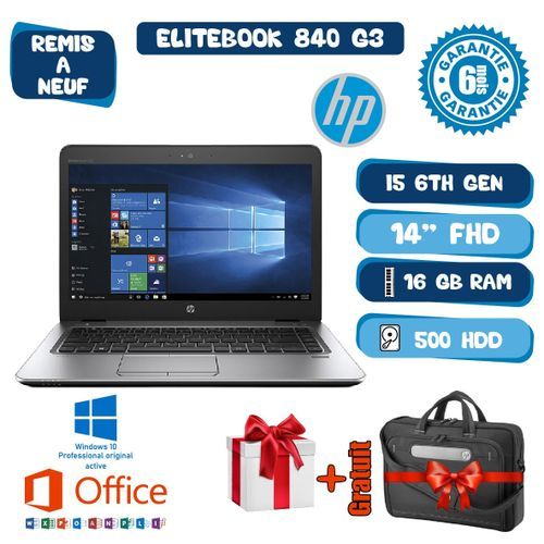Hp Elitebook CORE i5 6eme RAM 16Go DDR4 - HDD 500Go-Cartable Gratuit-Remis a Neuf| Fiche Technique et Prix au Maroc