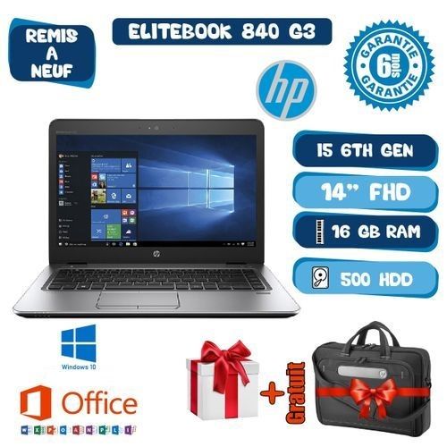 Hp Elitebook CORE i5 6eme RAM 16Go DDR4 - HDD 500Go-Cartable Gratuit-Remis a Neuf| Fiche Technique et Prix au Maroc