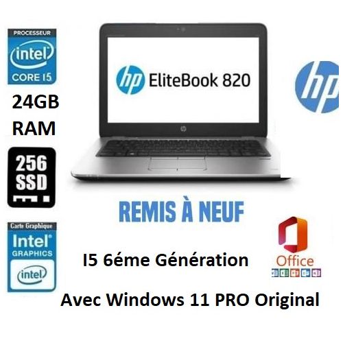 Hp Ordinateur Portable HP EliteBook 820 G3 i5 6ème gé RAM 24GB SSD 256GB remise à neuf| Fiche Technique et Prix au Maroc