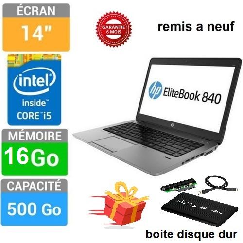 Hp PC Portable EliteBook 840 G1 Core i5 16 RAM 500GB  14“ remis a neuf| Fiche Technique et Prix au Maroc