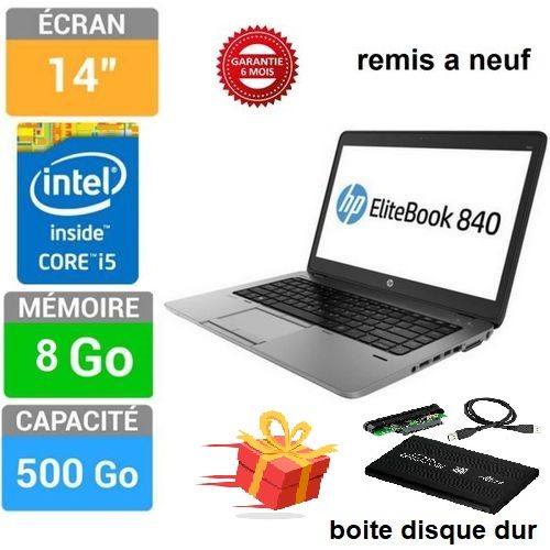 Hp PC Portable EliteBook 840 G1 Core i5 8 RAM 500GB  14“ remis a neuf| Fiche Technique et Prix au Maroc