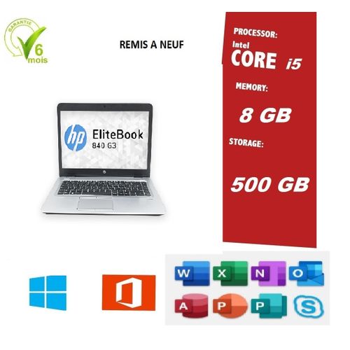 Hp PC PORTABLE Elitebook CORE i5 6eme RAM 8Go DDR4  500Go Remis a Neuf| Fiche Technique et Prix au Maroc