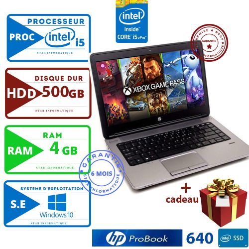 Hp PC Portable Probook 640 Core i5 4eme 500Gb 4GB RAM 14“- remis a neuf| Fiche Technique et Prix au Maroc