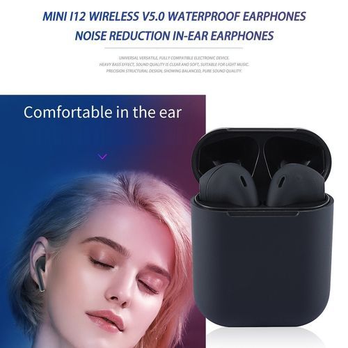 i12 Écouteurs sans fil  Bluetooth - Noir| Fiche Technique et Prix au Maroc