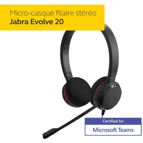 Jabra Evolve 20 MS Stéréo Micro-casque filaire stéréo optimisé Lync| Fiche Technique et Prix au Maroc