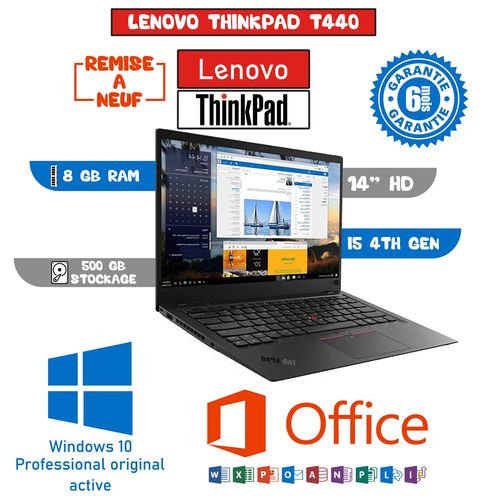 Lenovo Thinkpad Ordinateur Thinkpad-T440 Core i5-4eme 14Pouce RAM 8GB 500 HDD -Remis a Neuf| Fiche Technique et Prix au Maroc