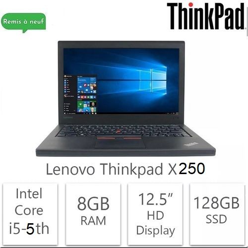 Lenovo ThinkPad X250, Intel Core i5 - 5eme génération,RAM 8Go, SSD 128Go -REMIS A NEUF| Fiche Technique et Prix au Maroc