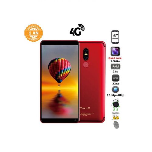 Oale Apex 1 6“ HD (2GB, 32GB ROM) Android 8.1 13MP +8MP - Rouge| Fiche Technique et Prix au Maroc