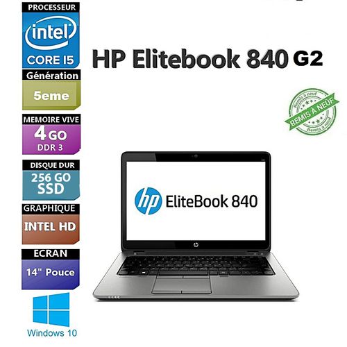 Hp PC PORTABLE  ELITEBOOK 840 G2 CORE I5 4GB 256G SSD - Remise à neuf| Fiche Technique et Prix au Maroc