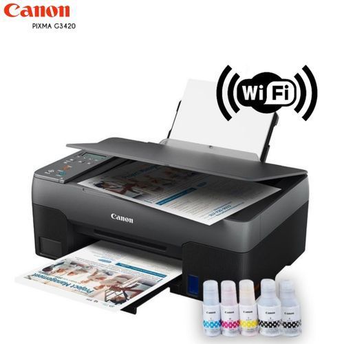 Canon PIXMA G3420 Imprimante Economique Multifonction Wi-Fi- Impression-copie-numérisation-cloud + des réservoirs intégrés d’encre et une bouteille noir de plus| Fiche Technique et Prix au Maroc