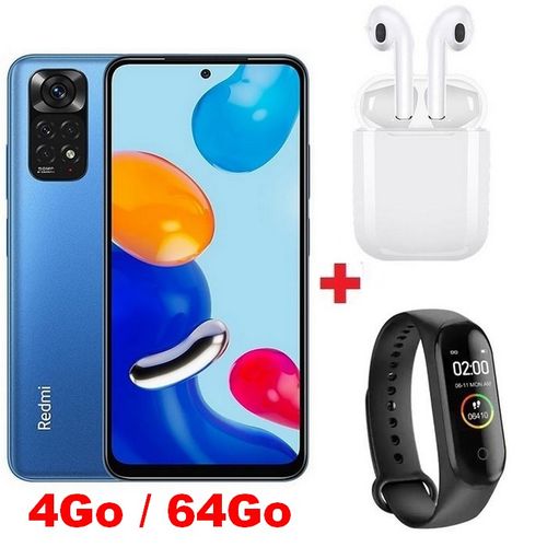 XIAOMI Redmi Note 11 - 6,43“FHD+  (4Go, 64Go) - 50MP - Android - Bleu + Band + Écouteur| Fiche Technique et Prix au Maroc