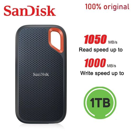 Sandisk E61 Extreme Portable NVMe SSD 1TB USB3.2 Type-C GEN2 Grande Vitesse Transfer 1050MB/s| Fiche Technique et Prix au Maroc