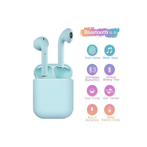 TWS i12 Écouteurs sans fil Bluetooth pour IOS Et Android Touch Control - Bleu CIEL| Fiche Technique et Prix au Maroc