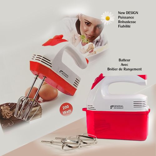 General Batteur Clever Mix Fine Creamer Ergonomique Avec Boitier de Rangement Rouge| Fiche Technique et Prix au Maroc