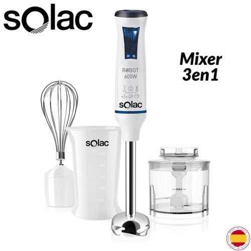 Solac Mixeur plongeant et batteur 3 en 1 en inox avec bol hachoir et batteur| Fiche Technique et Prix au Maroc