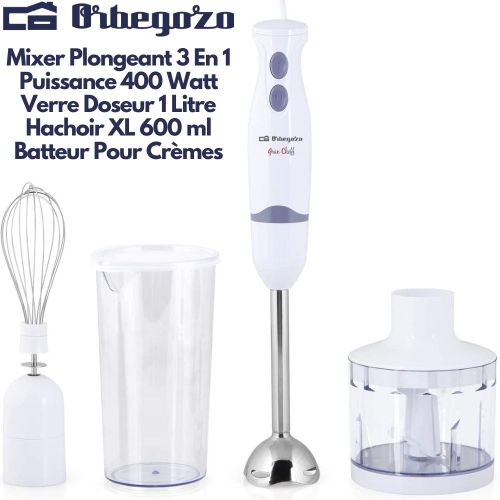Orbegozo GRAN CHEFF Mixeur plongeant En INOX 3 en 1 Bol 1 Litre Hachoir XL 500ml Et Batteur Moteur 400W| Fiche Technique et Prix au Maroc