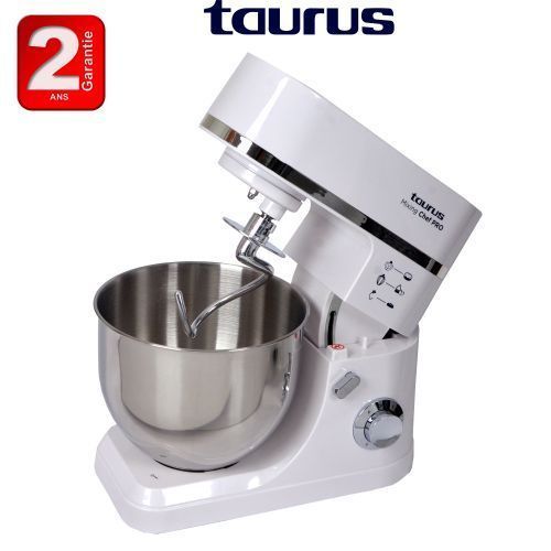 Taurus Robot pétrin multifonctions Mixing chef Pro inox Pratique, Pétrisseur Stable Rapide avec 6 Vitesses et Bol 7L Solide 1200W avec Batteur Crochet Fouet-2ans de garantie| Fiche Technique et Prix au Maroc