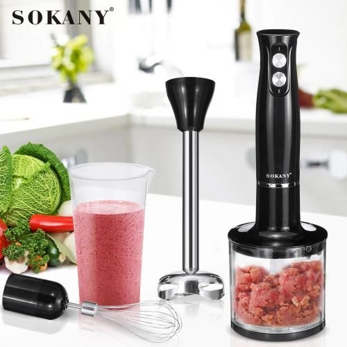 Sokany Mixeur Plongeant Multifonction 4 en 1 à 2 vitesses, Batteur,Plongeur ,Hachoir| Fiche Technique et Prix au Maroc