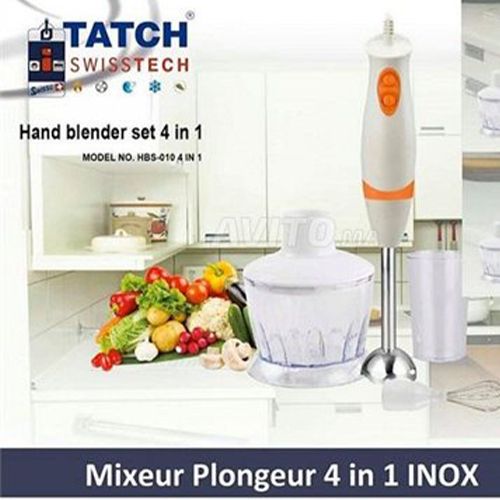 TATCH SET DE MÉLANGEUR À MAIN 4 en 1  / inox / 200W| Fiche Technique et Prix au Maroc