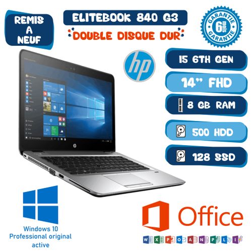 Hp Elitebook 840 i5-6éme 8Go-DDR4-Double Disque Dur 128 Go SSD 500 HDD-Remis à Neuf| Fiche Technique et Prix au Maroc