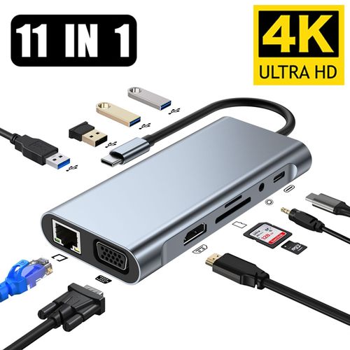 Hub Type-c 11 en 1 Station d’accueil Compatible Macbook et PC, HDMI VGA RJ45| Fiche Technique et Prix au Maroc