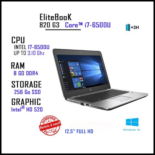 Hp EliteBook 820 G3, I7 6th 8Go ddr4 /256Go ssd 12.5’’ (remis à neuf)| Fiche Technique et Prix au Maroc