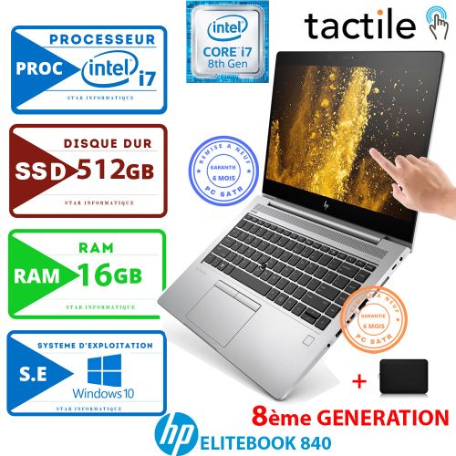 Hp ELITEBOOK 840 G5 8ÉME GÉN-CORE i7-16Go-512 Go SSD-TACTILE-Remise à neuf| Fiche Technique et Prix au Maroc