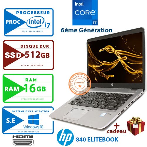 Hp ULTRAPORTABLE ELITEBOOK 840 G3 6ÉME GÉN CORE i7 16Go 512Go SSD-SOURIS CADEAU - Remis à neuf| Fiche Technique et Prix au Maroc