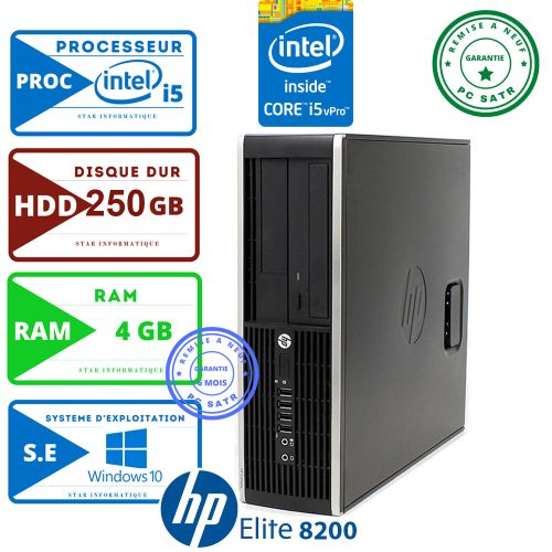 Hp unité centrale 8200 Pro -i5 3.10 GHz-4Go-250Go-wifi- Graveur DVD - Remis à neuf| Fiche Technique et Prix au Maroc