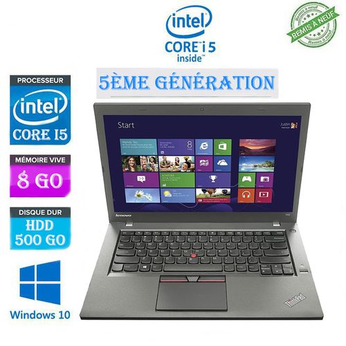 Lenovo Ordinateur Portable ThinkPad T450 Core i5-5300U 14’’ 8GB 500GB Remis a neuf| Fiche Technique et Prix au Maroc