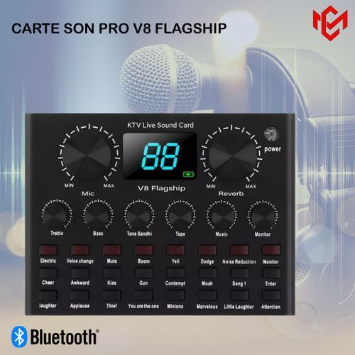 V8 FlagShip LED Screen Pro USB Carte Son Externe Bluetooth pour Téléphone et Ordinateur| Fiche Technique et Prix au Maroc